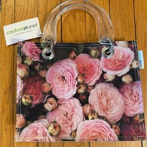Pink Floral Tote with Transparent Handles